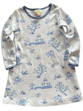 The Beaufort Bonnet Company Polly Play Dress Periwinkle Blue Pagoda Print Sz 9